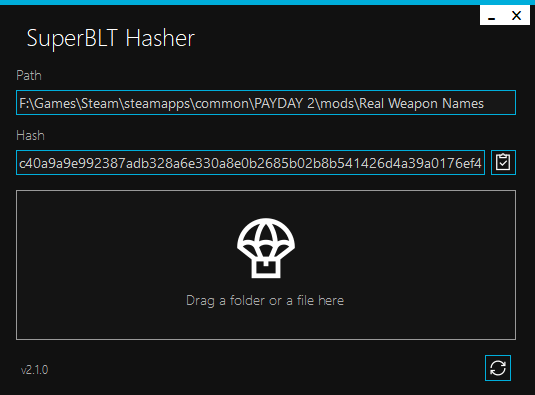 SuperBLT Hasher GUI Screenshot